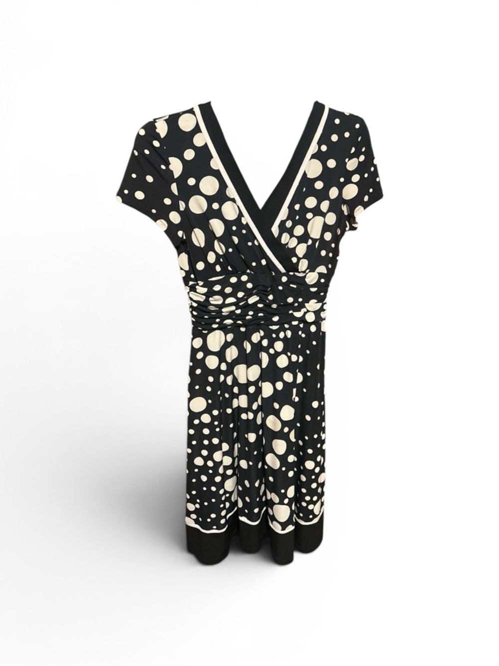 Sandra Darren Black and Cream Polka Dot Midi Wrap Dress